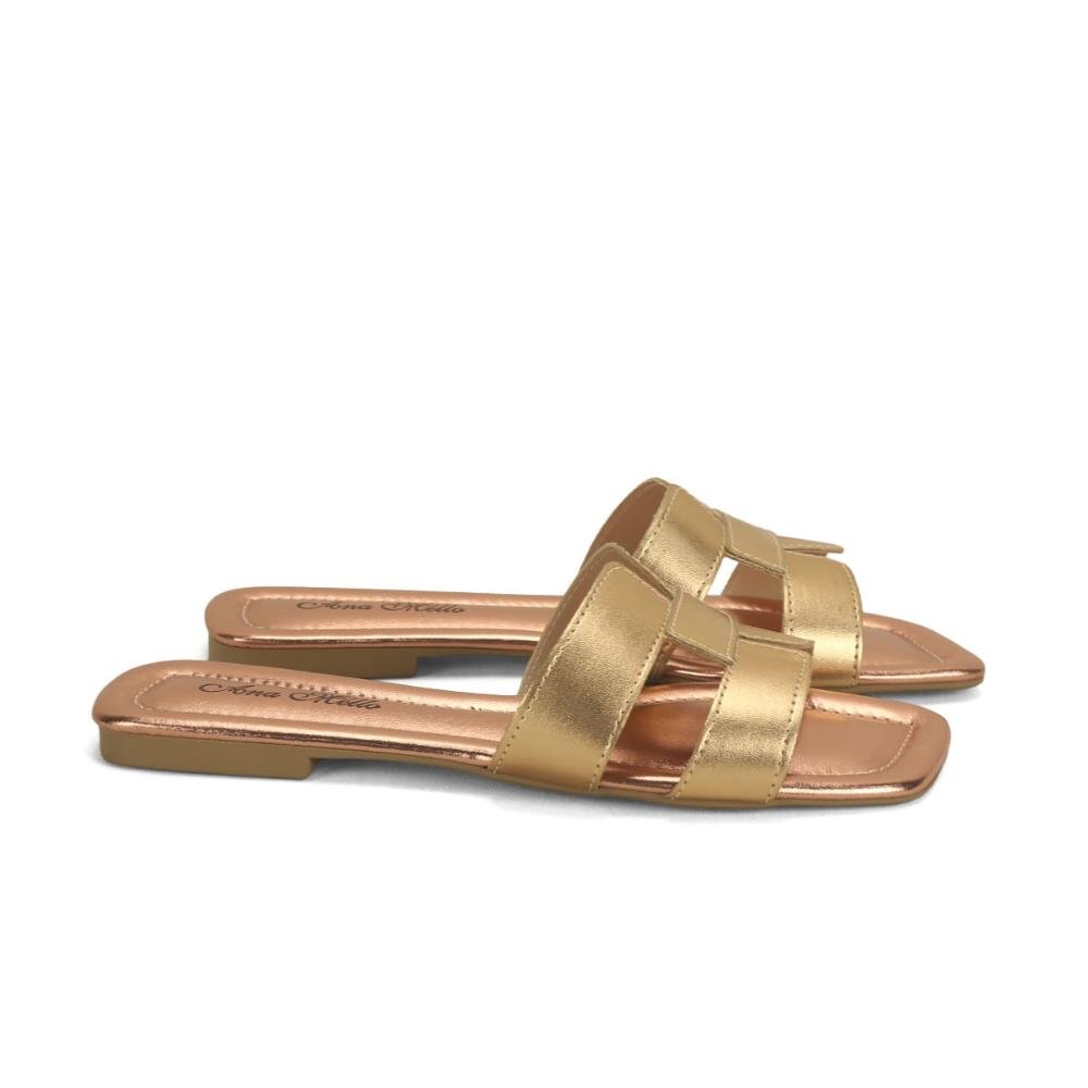 Rasteira em h ouro rosê