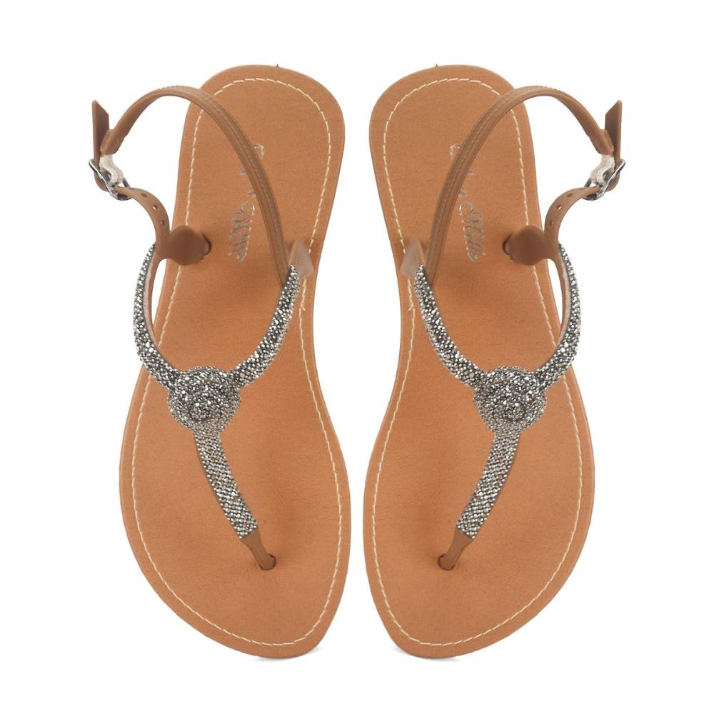 Rasteira emborrachada com pedrarias caramelo Marrom 2