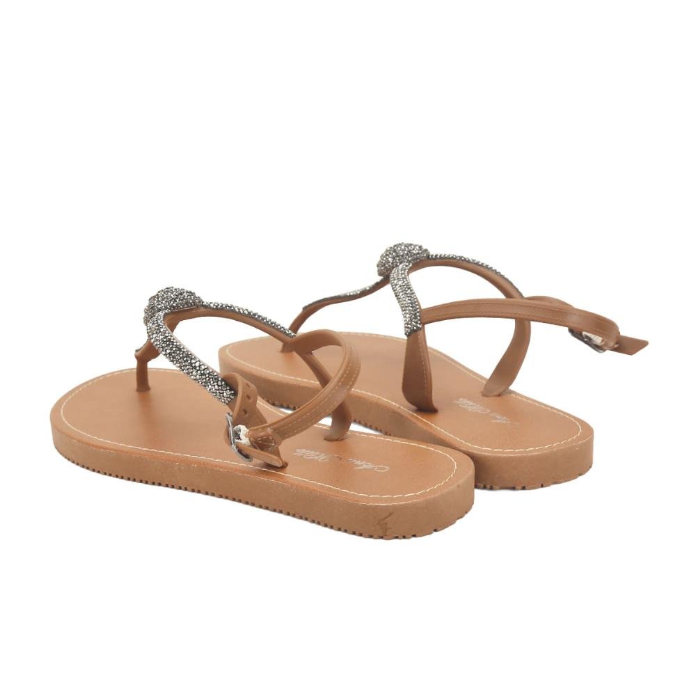 Rasteira emborrachada com pedrarias caramelo Marrom 3