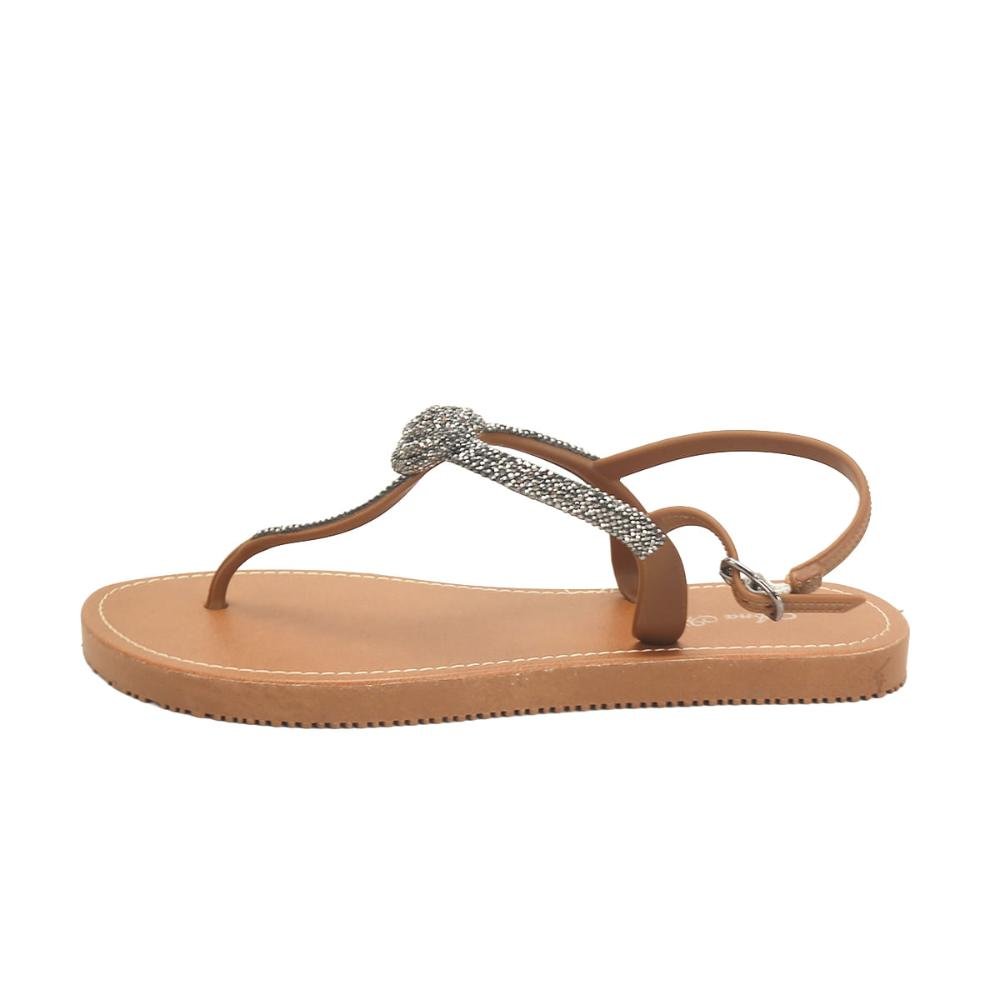 Rasteira emborrachada com pedrarias caramelo Marrom 4