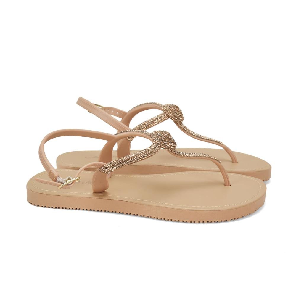 Rasteira emborrachada com pedrarias nude