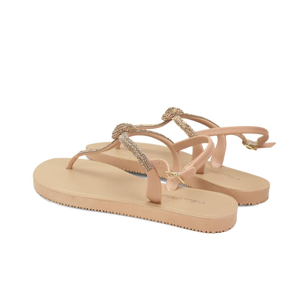 Rasteira emborrachada com pedrarias nude Bege 3