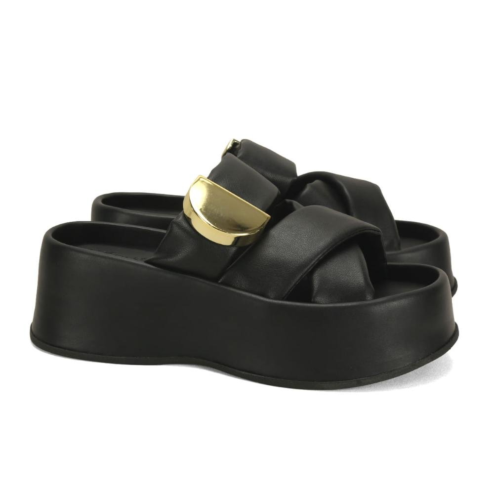 Flatform canoa fluffy com fivela preto