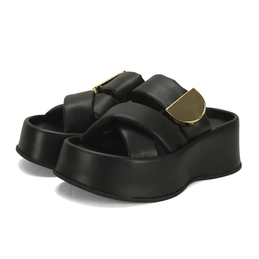 Flatform canoa fluffy com fivela preto Preto 2