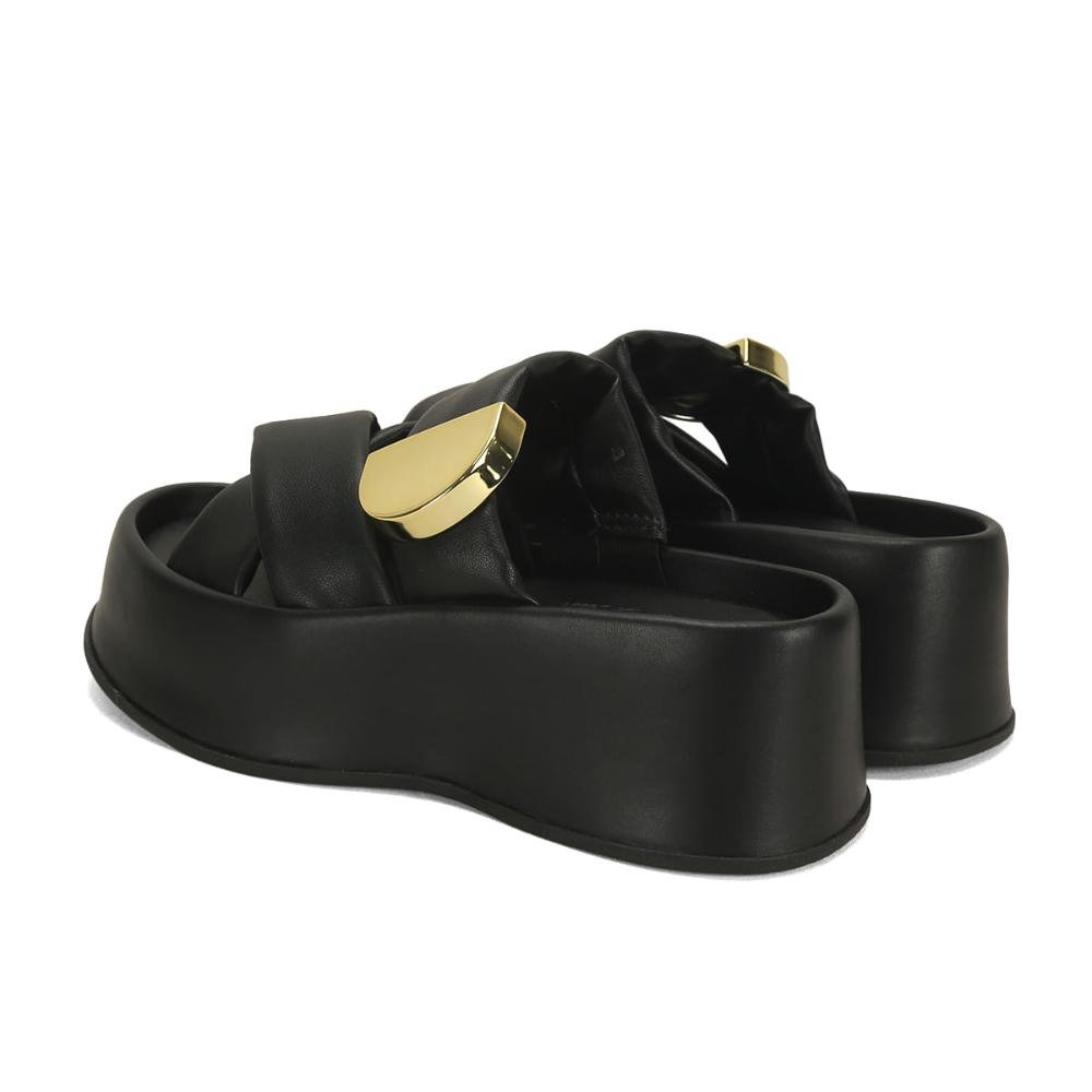 Flatform canoa fluffy com fivela preto Preto 3