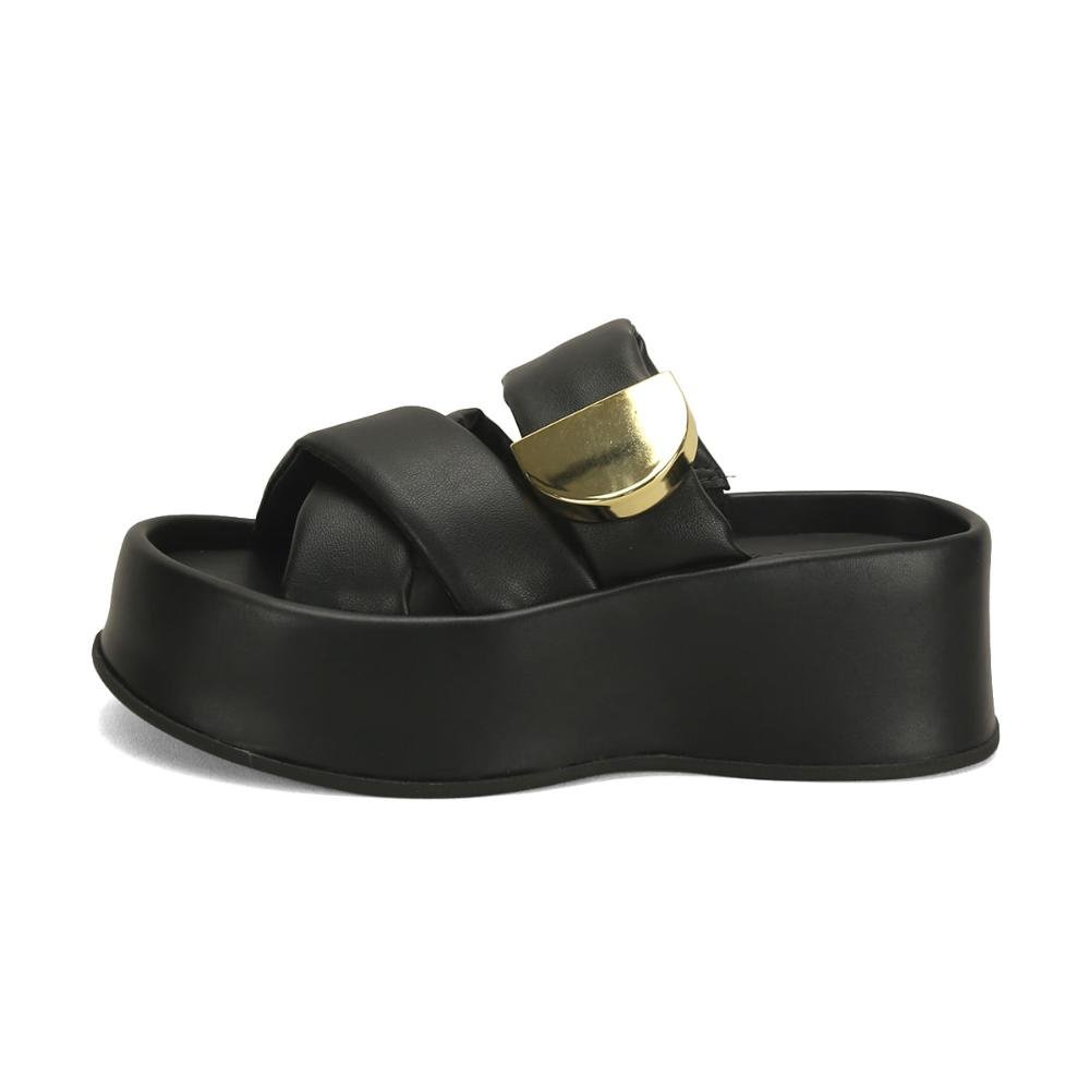Flatform canoa fluffy com fivela preto Preto 4