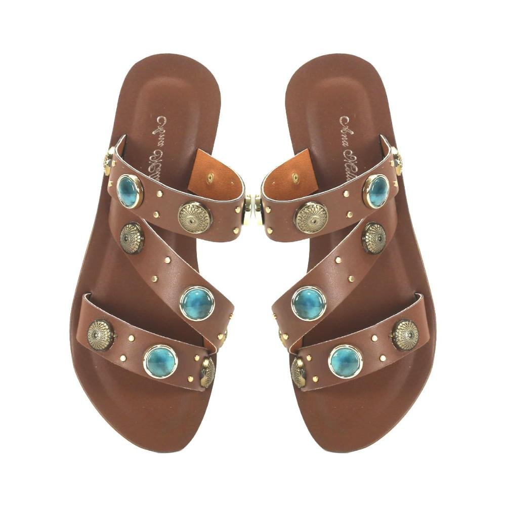 Rasteira café com pedras turquesa Marrom 2