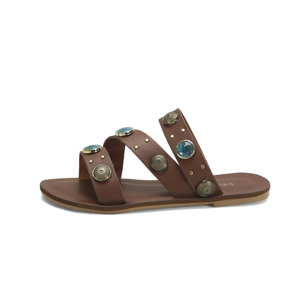 Rasteira café com pedras turquesa Marrom 4