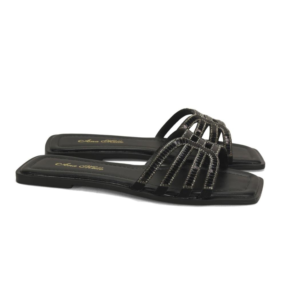 Rasteira de pedrarias preta