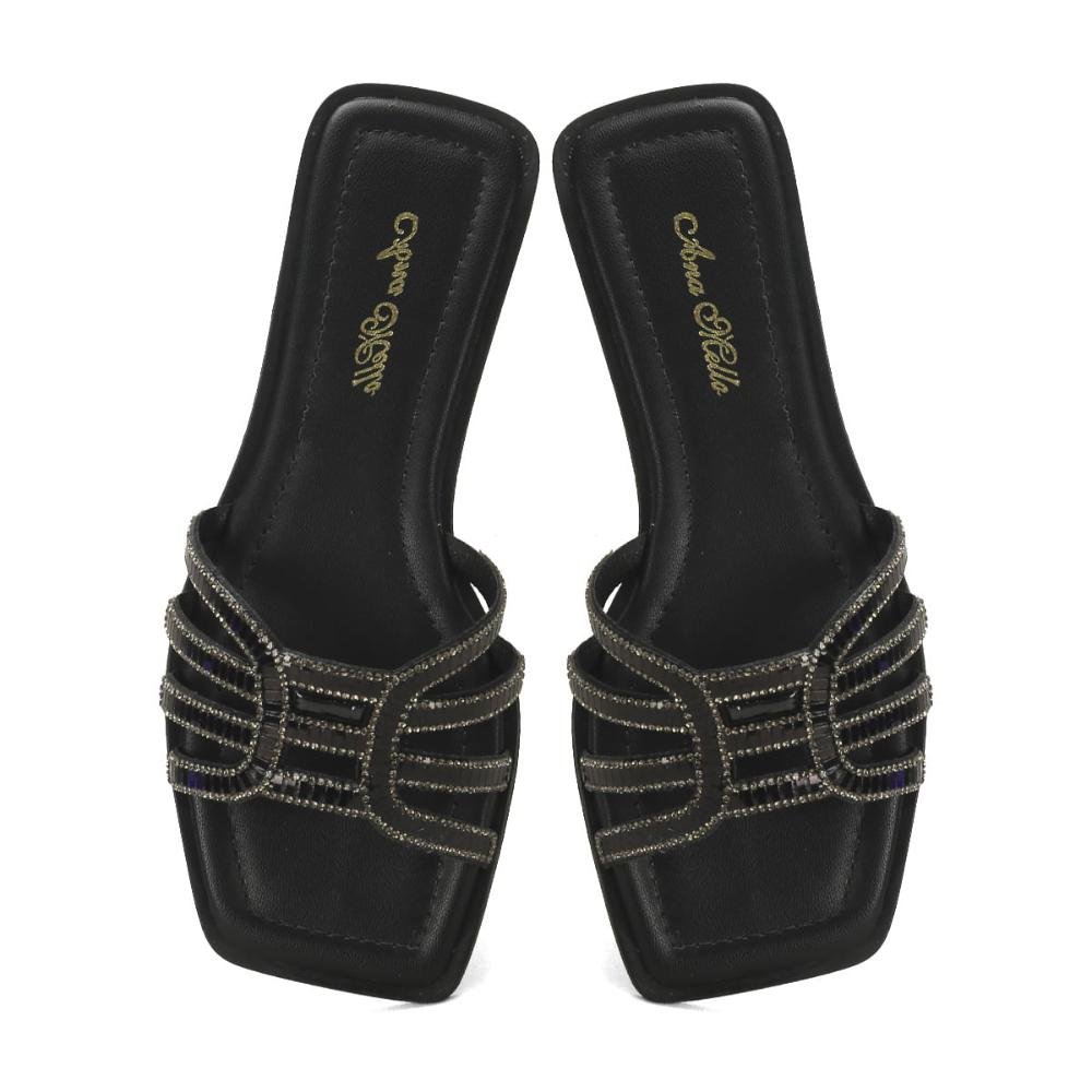 Rasteira de pedrarias preta Preto 2