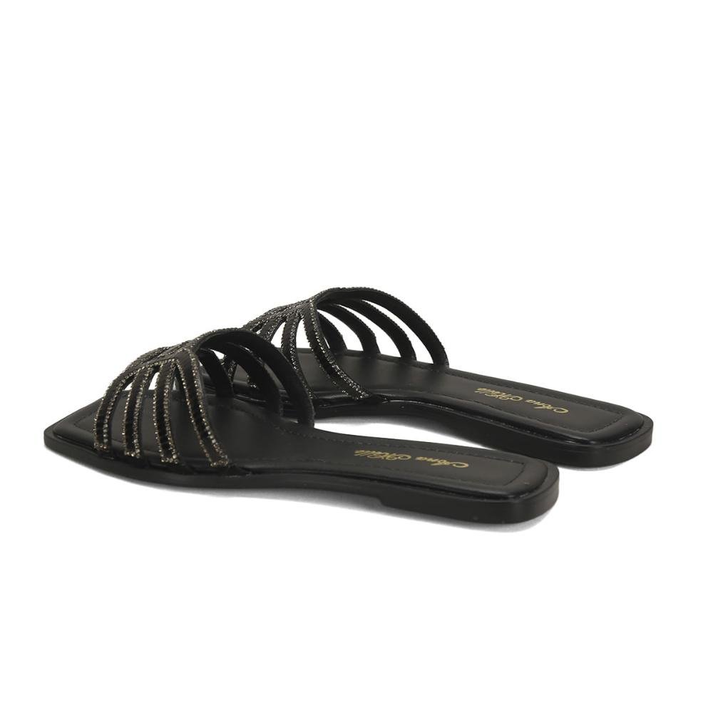 Rasteira de pedrarias preta Preto 3