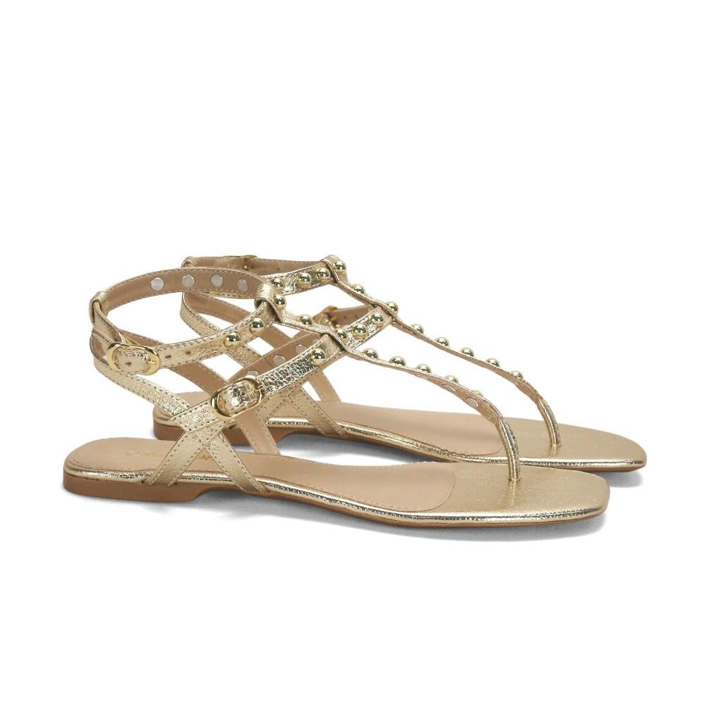 Rasteira gladiadora com bolinhas ouro light