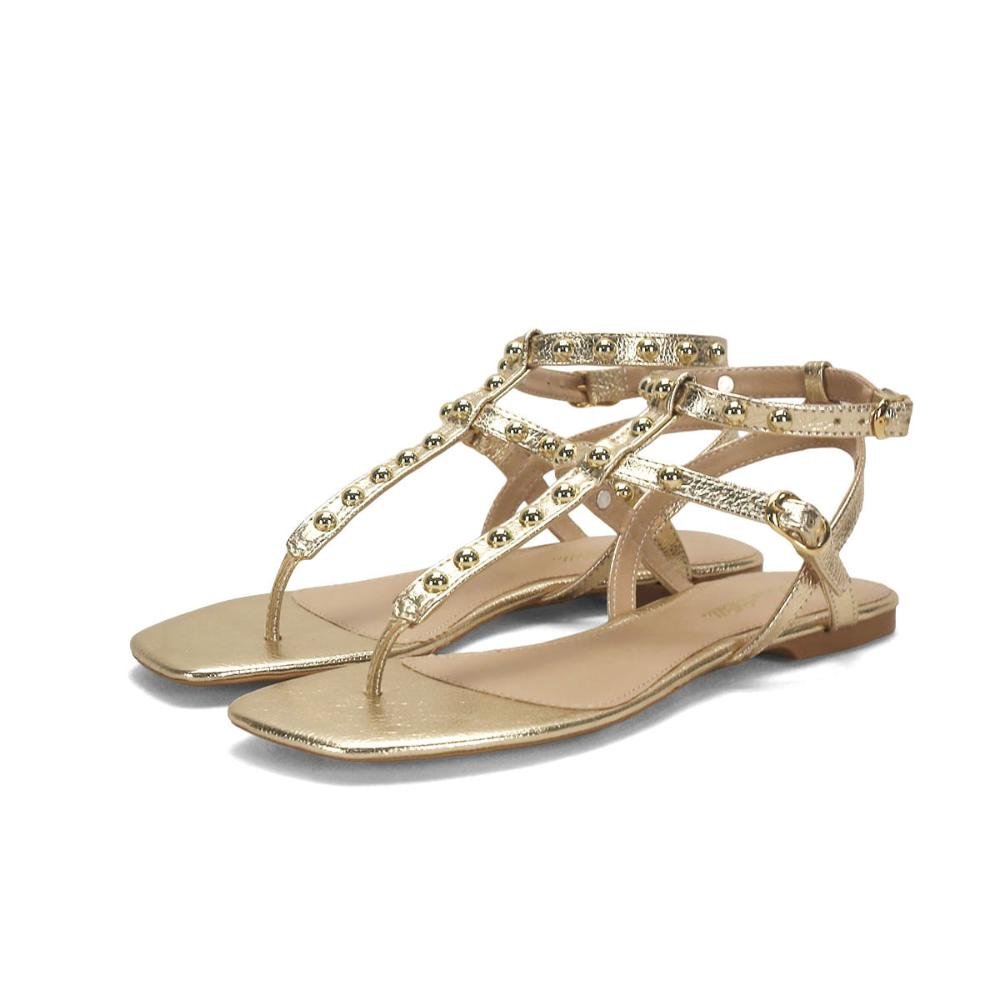 Rasteira gladiadora com bolinhas ouro light Dourado 2