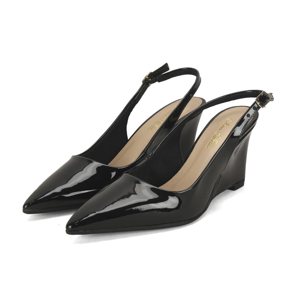 Scarpin slingback anabela verniz preta Preto 2