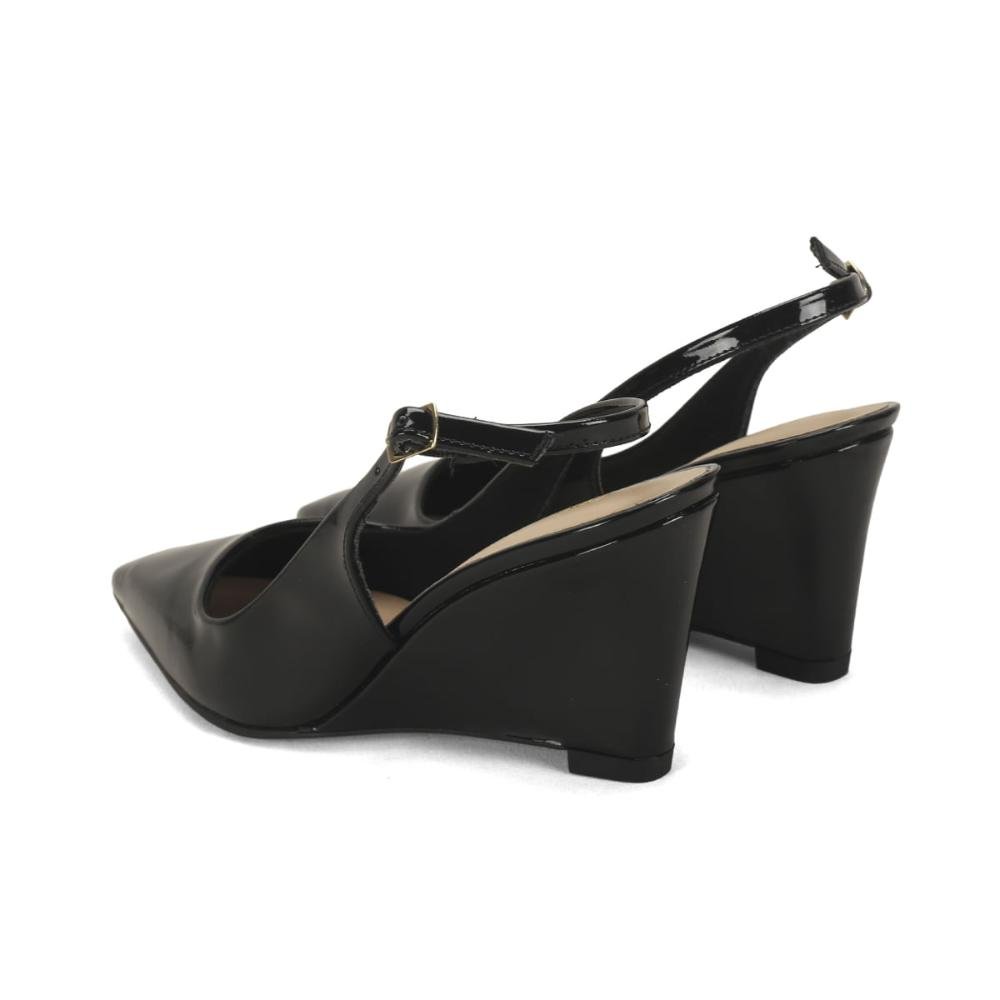 Scarpin slingback anabela verniz preta Preto 3