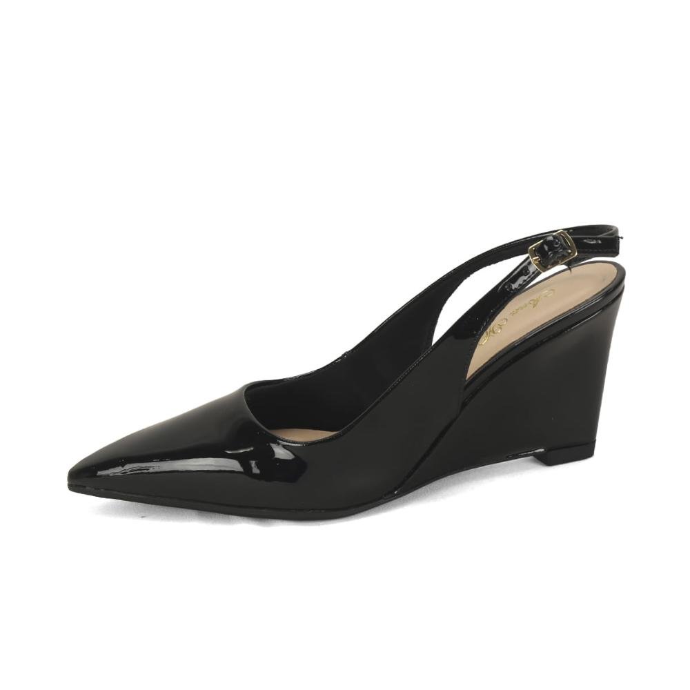 Scarpin slingback anabela verniz preta Preto 4