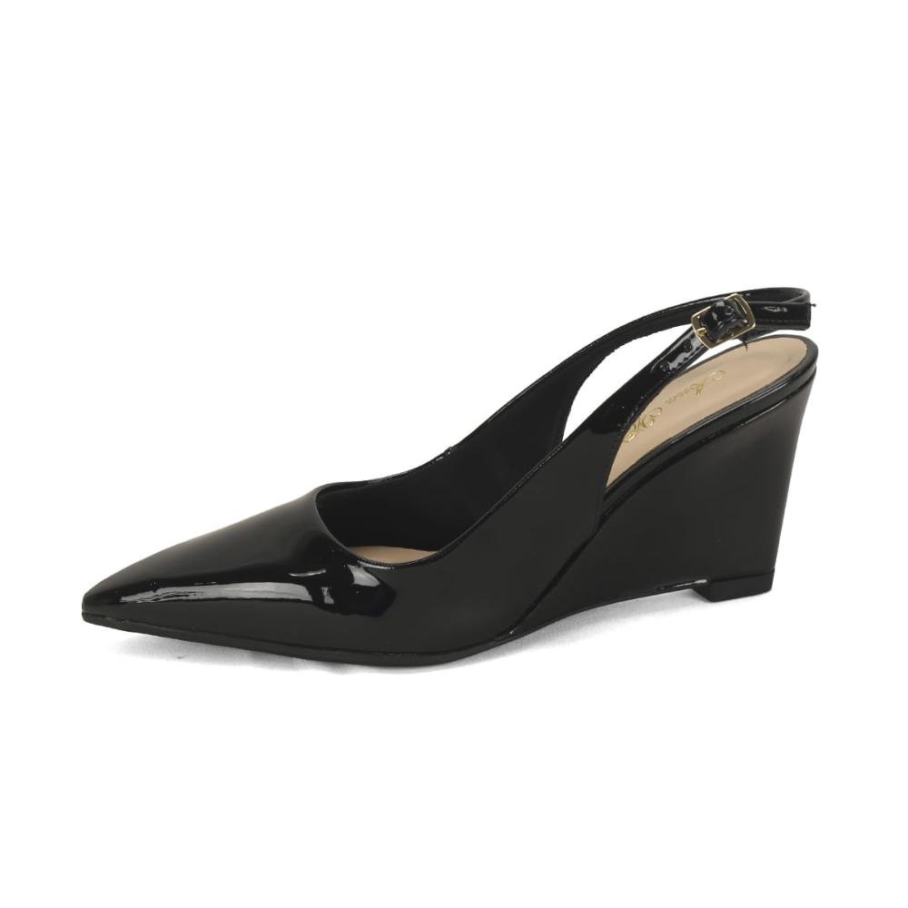 Scarpin slingback anabela verniz preta Preto 5