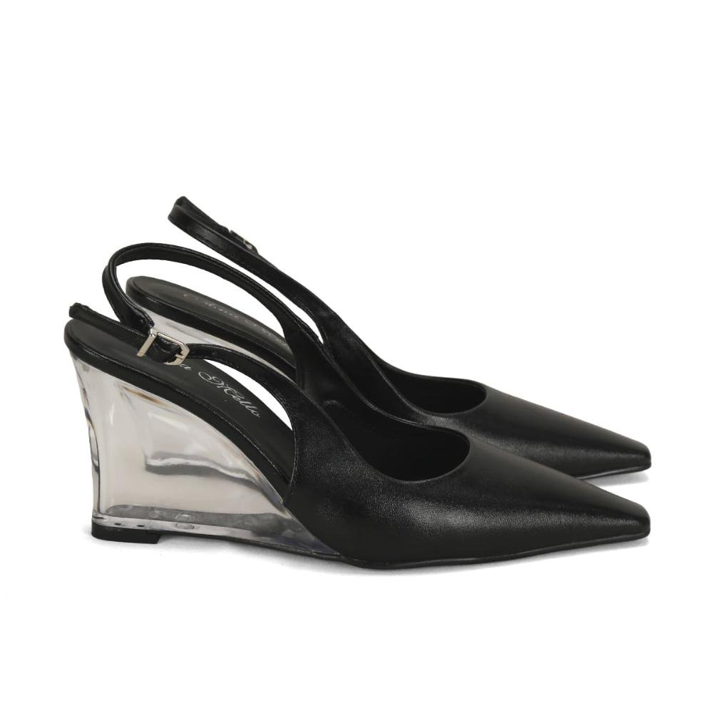 Scarpin slingback com salto acrilico preto