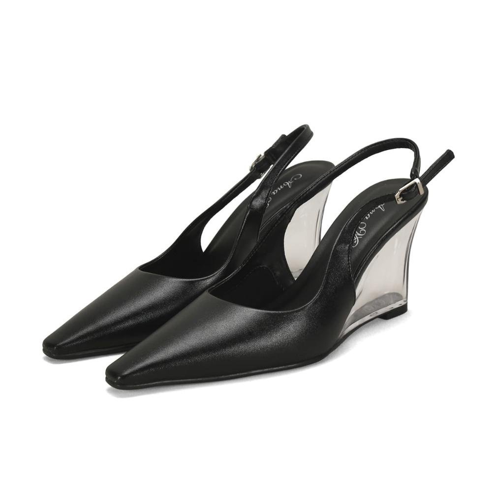 Scarpin slingback com salto acrilico preto Preto 2