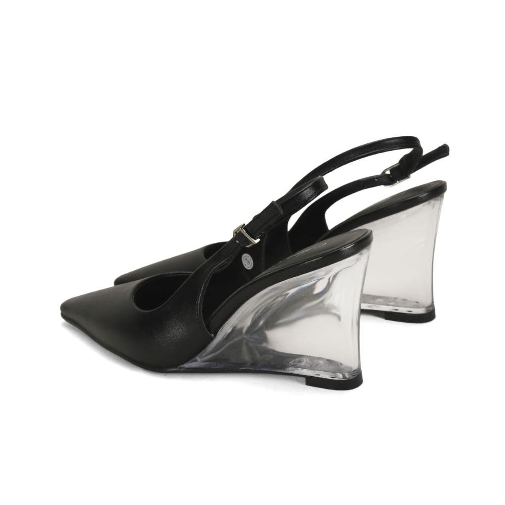 Scarpin slingback com salto acrilico preto Preto 3
