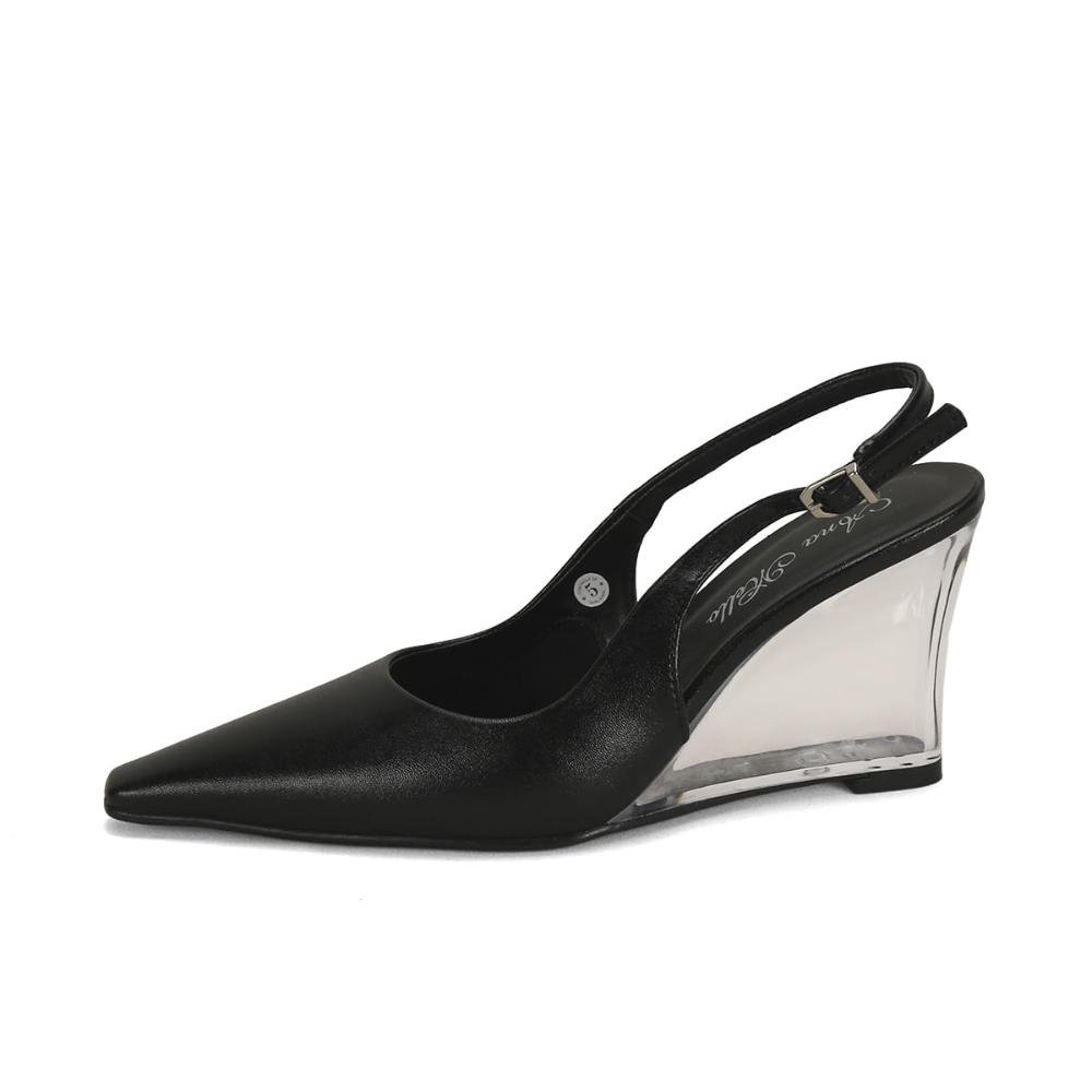 Scarpin slingback com salto acrilico preto Preto 4