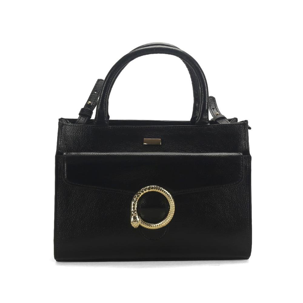 Bolsa estruturada com enfeite cobra preta