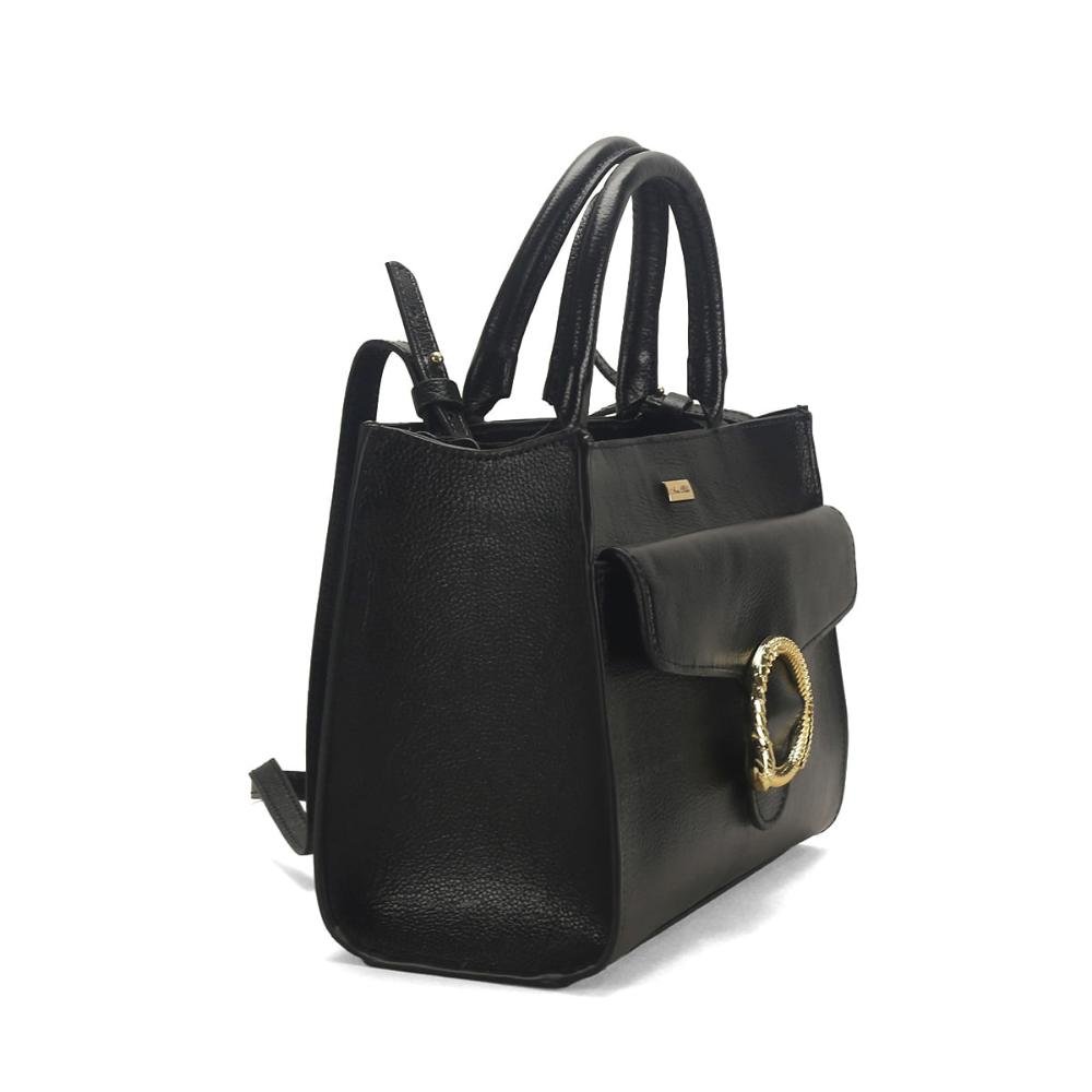 Bolsa estruturada com enfeite cobra preta Preto 2