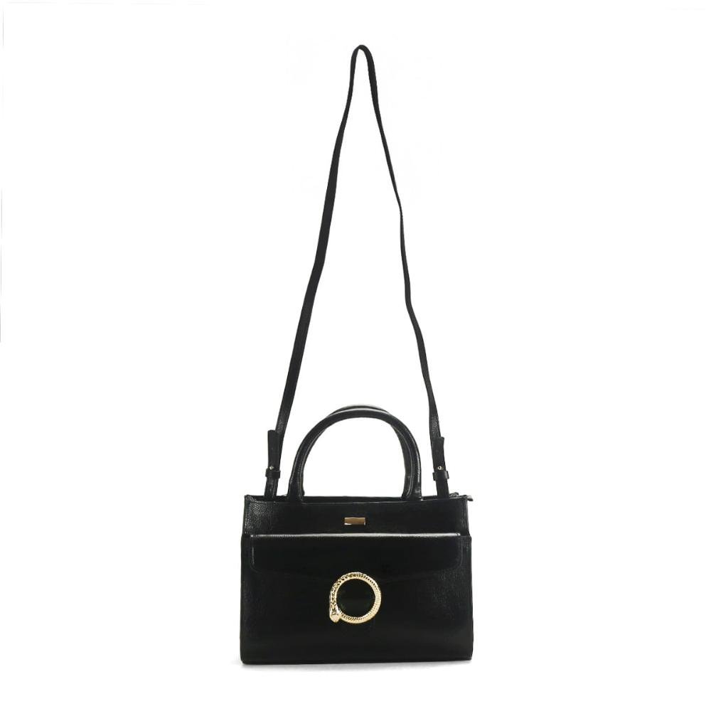 Bolsa estruturada com enfeite cobra preta Preto 4