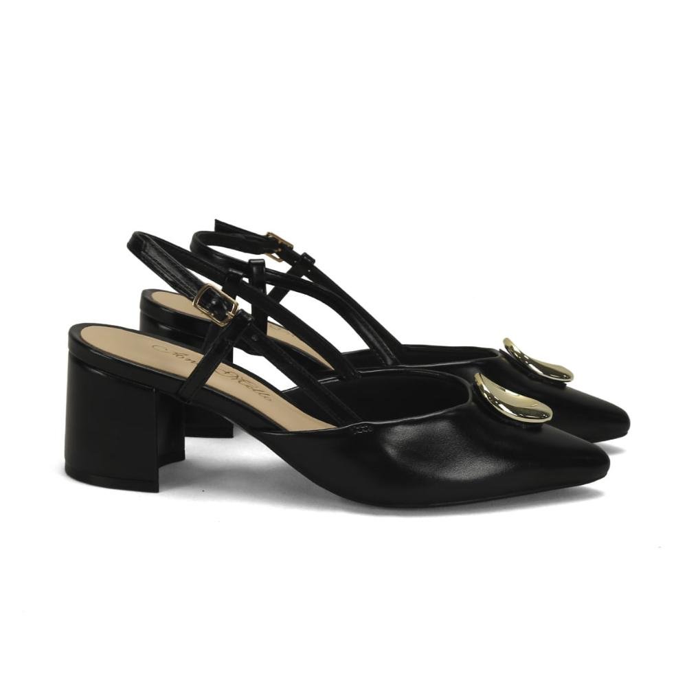 Scarpin slingback salto bloco peça orgânica preto