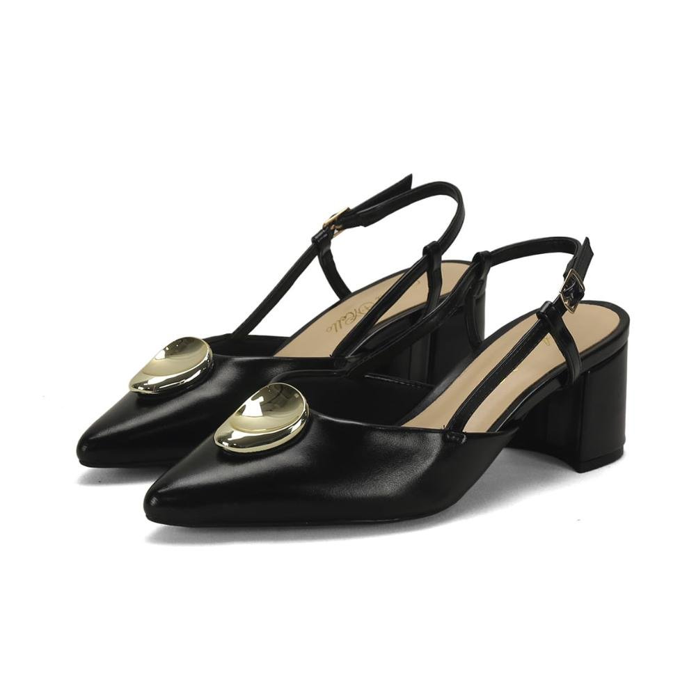 Scarpin slingback salto bloco peça orgânica preto Preto 2