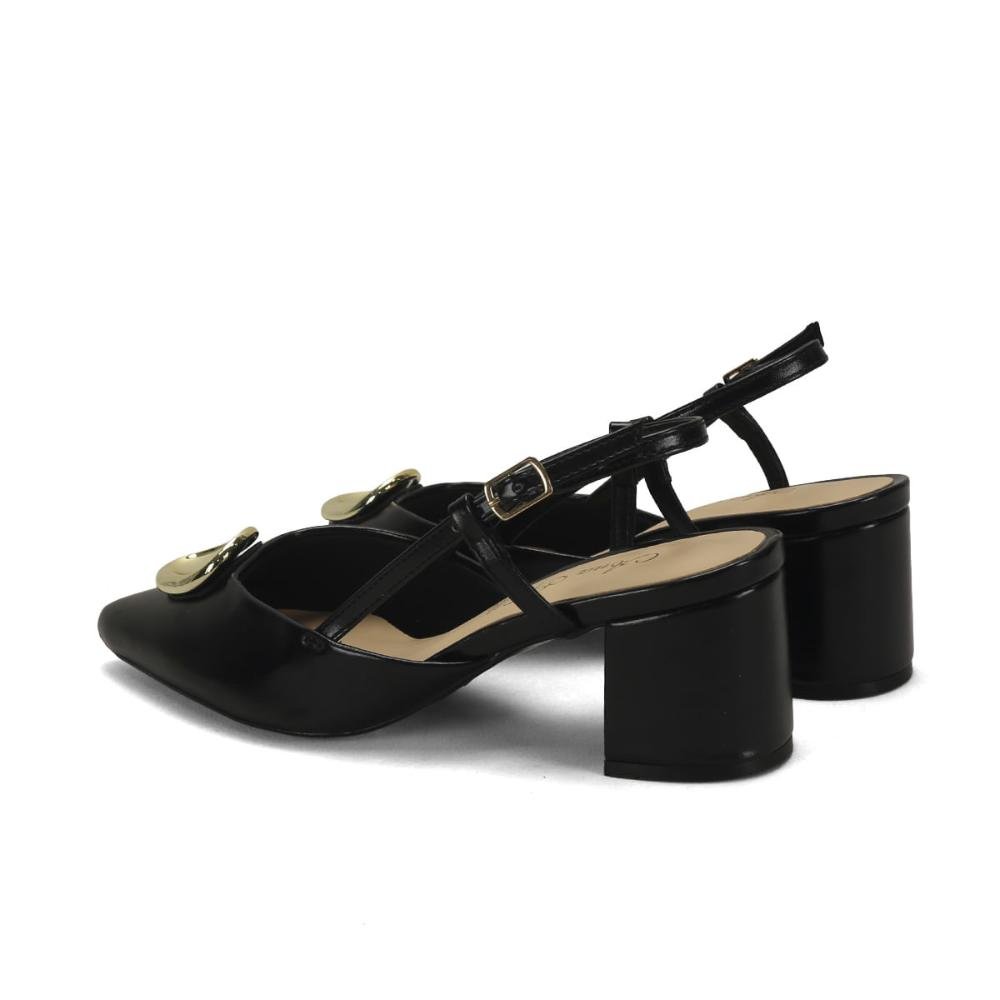 Scarpin slingback salto bloco peça orgânica preto Preto 3