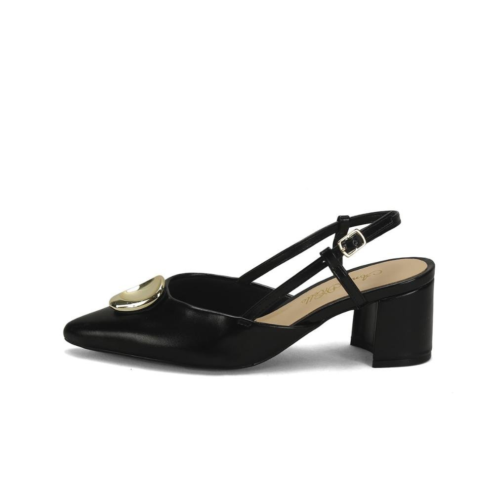 Scarpin slingback salto bloco peça orgânica preto Preto 4