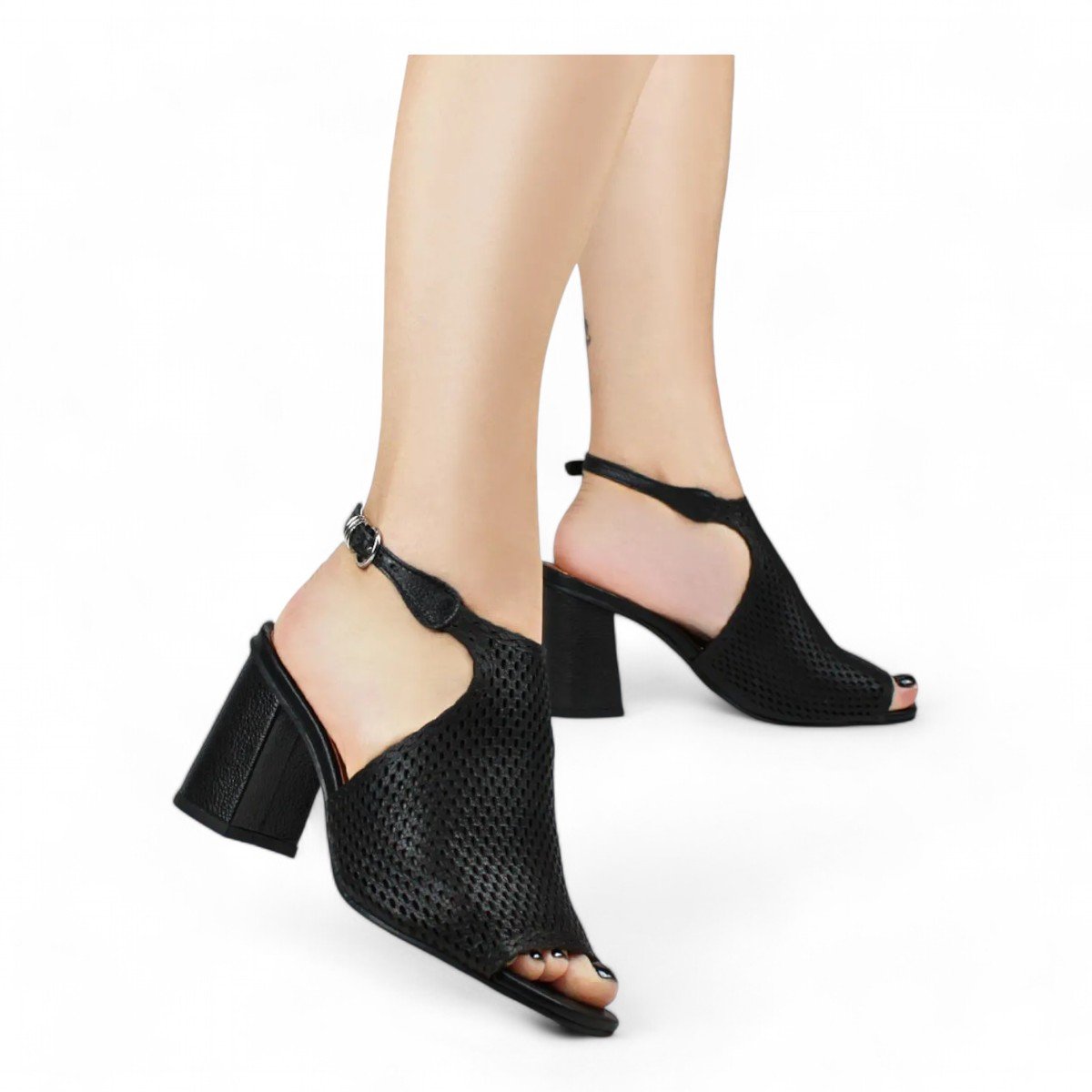 Sandália Bottero Salto Bloco Feminina em Couro Preto 4