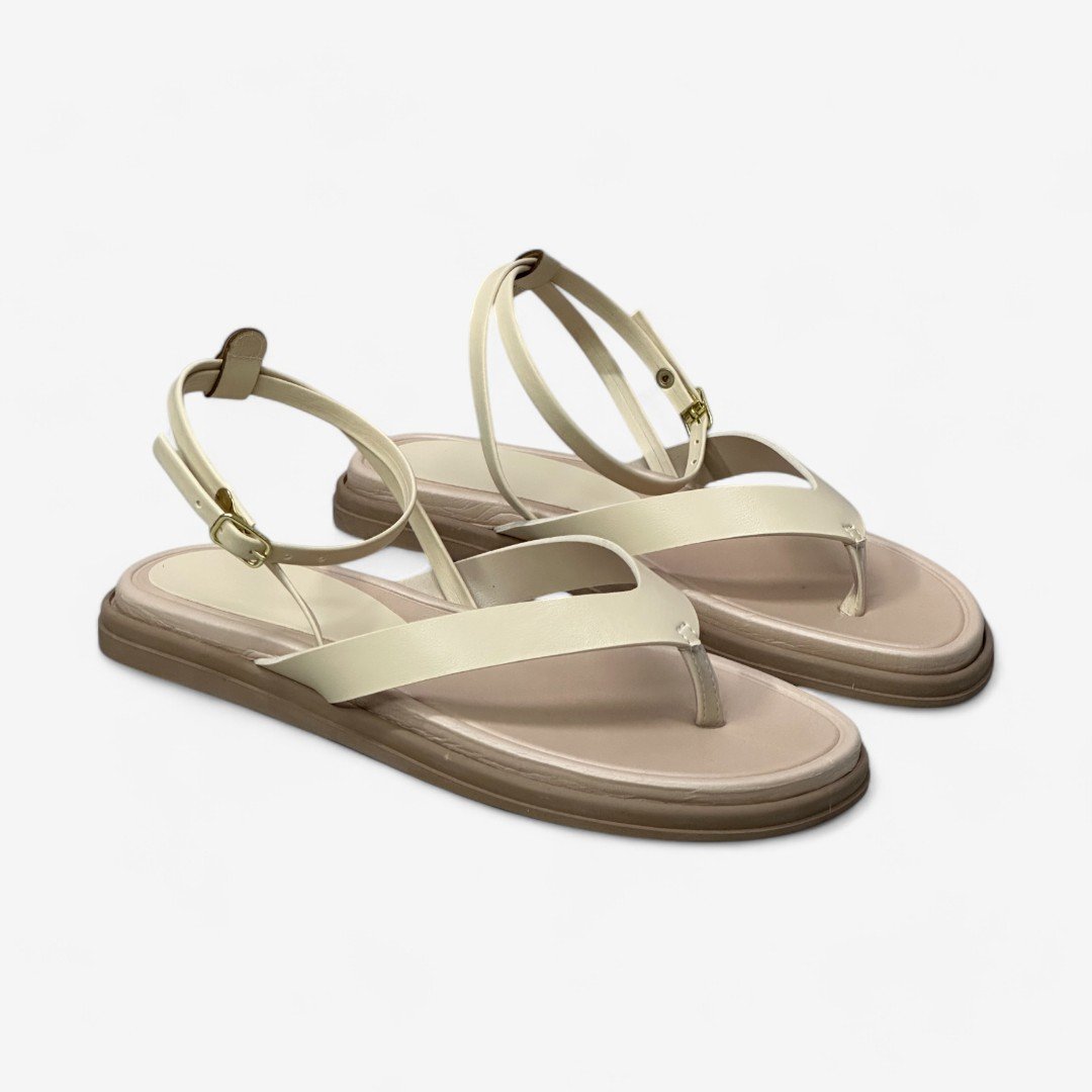 Sandália Rasteira Papete Raquel Dias Feminina Bege 2