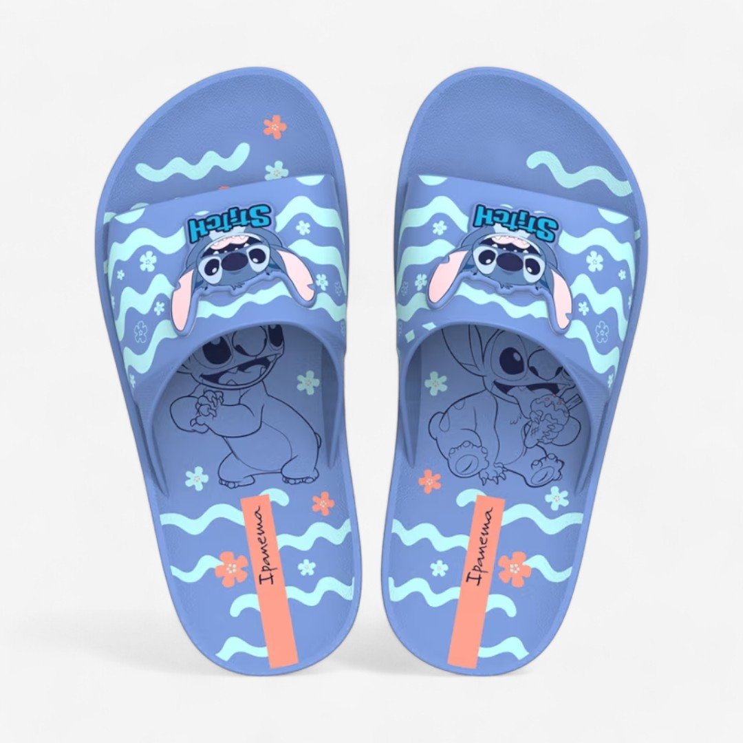 Chinelo Slide Ipanema Disney Stitch Infantil Azul/Azul Médio/Rosa 2