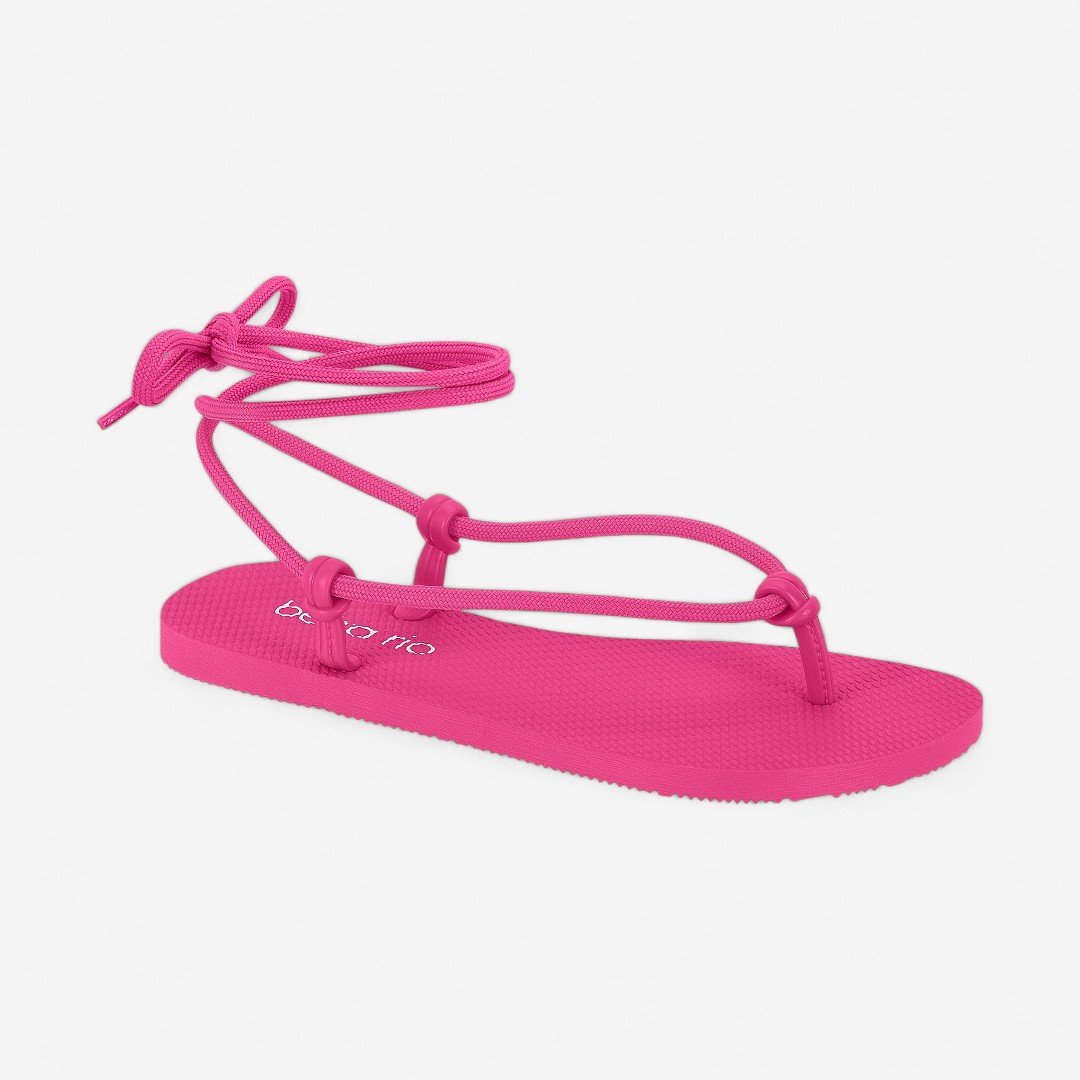 Sandália Rasteira Beira Rio Feminina Amarração Rosa 2