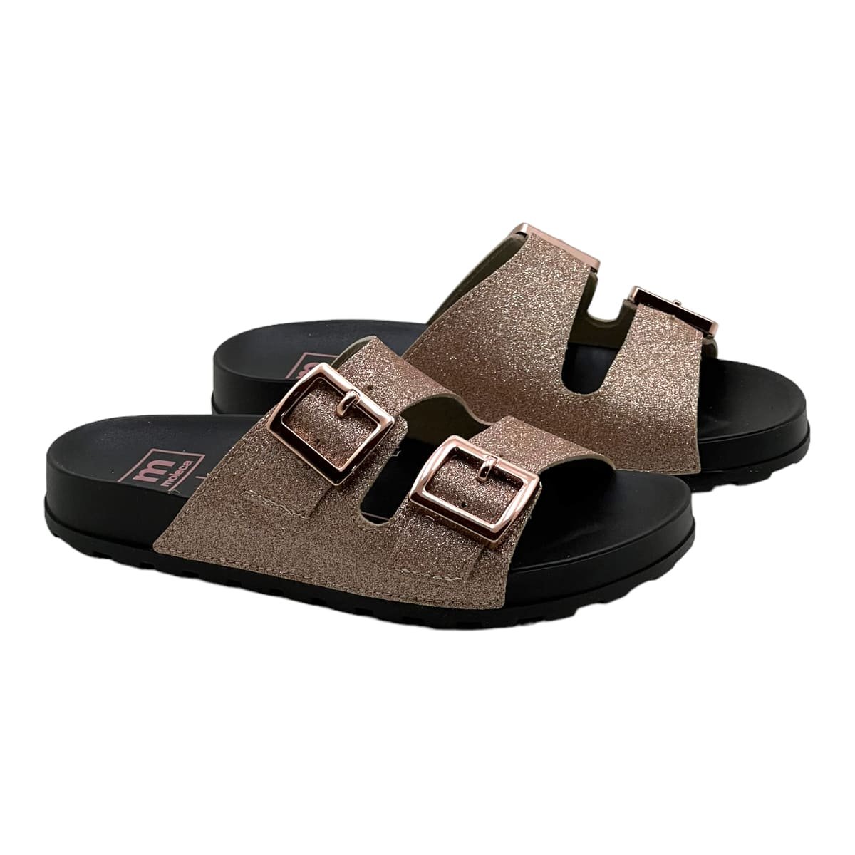 Chinelo Moleca Slide Feminino com Fivelas Dourado 2