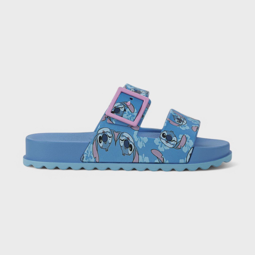 Chinelo Grendene Kids Stitch Summer Slide Infantil 23198 Azul/Rosa 1