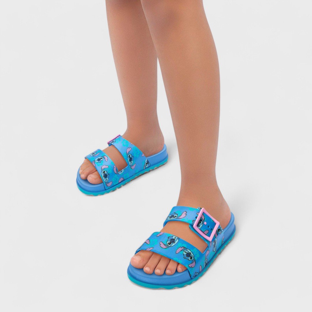 Chinelo Grendene Kids Stitch Summer Slide Infantil 23198 Azul/Rosa 3