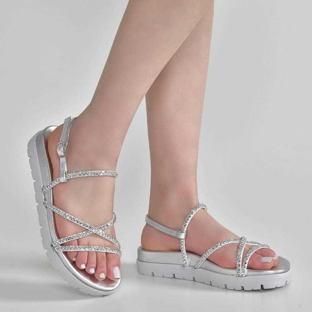 Sandália Via Marte Rasteira Feminina Papete 102-007-01 Prata 2