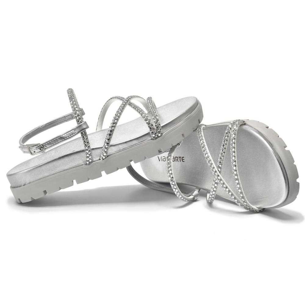 Sandália Via Marte Rasteira Feminina Papete 102-007-01 Prata 4