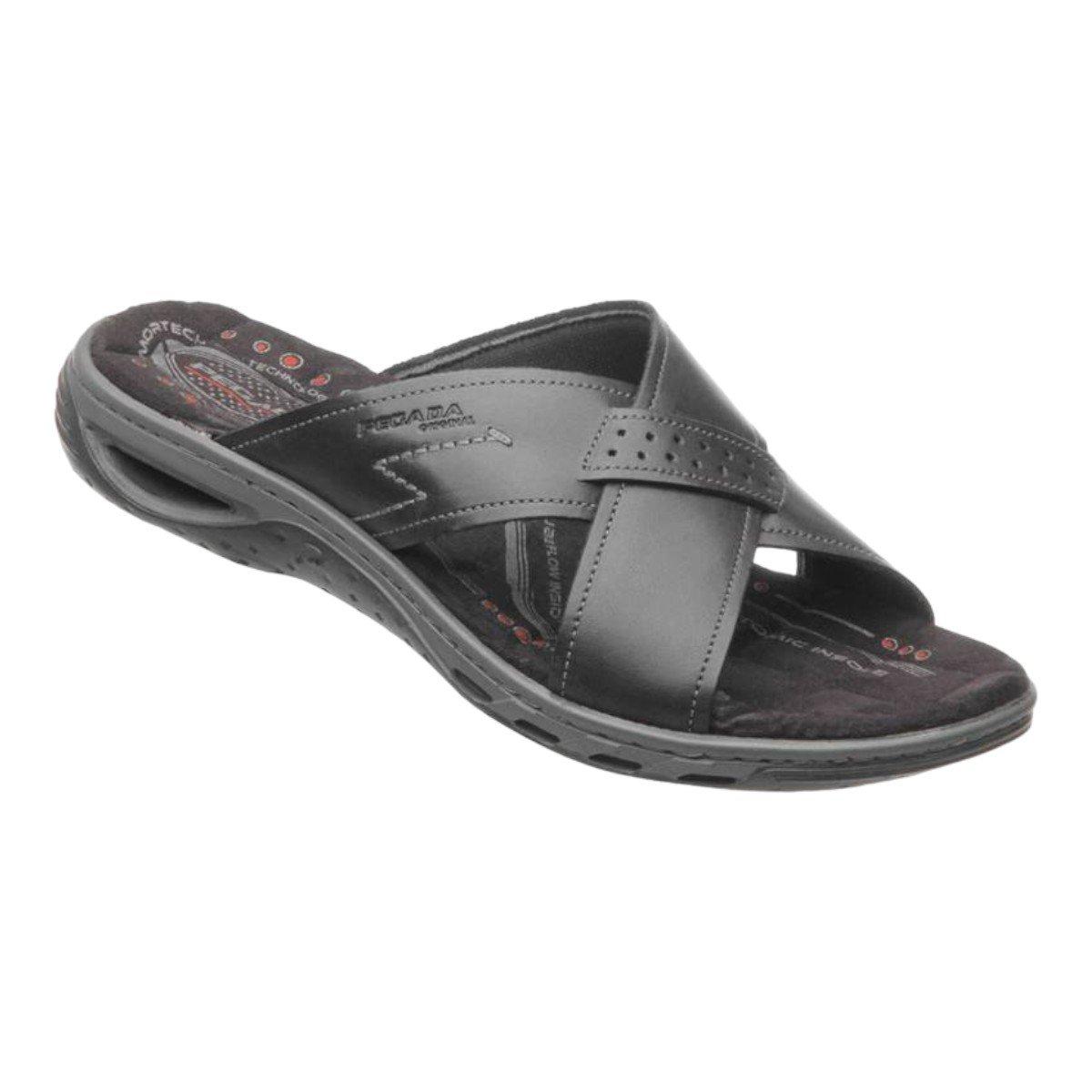 Chinelo Pegada Masculino Couro Preto 1