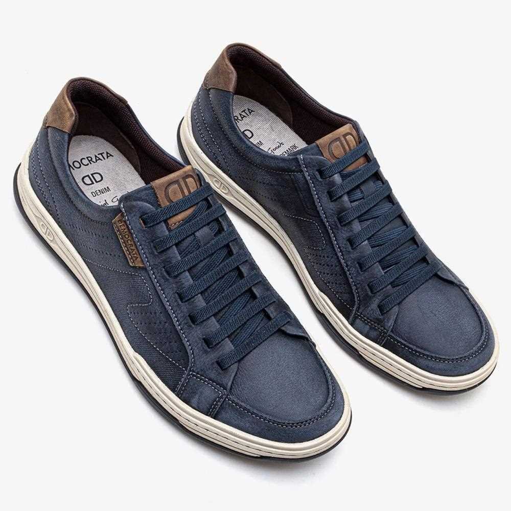 Tênis Casual Democrata Masculino em Couro Azul 2