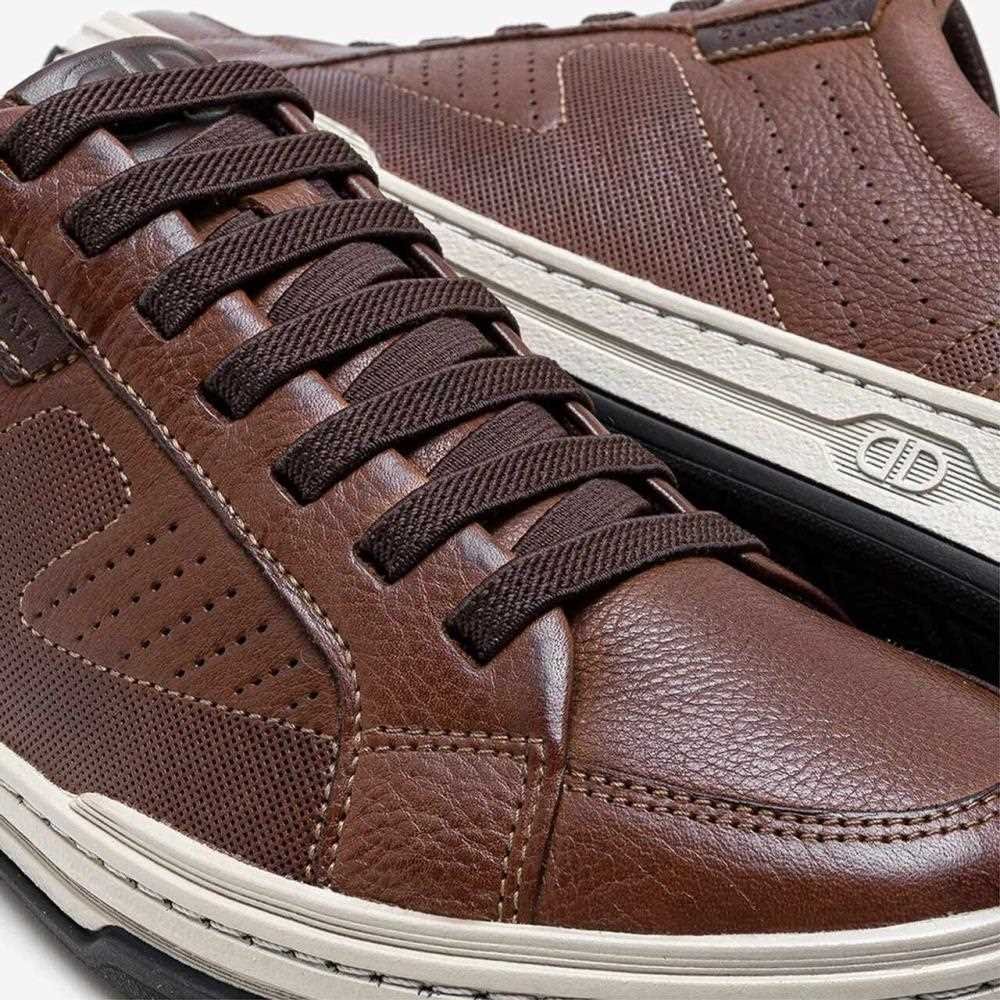 Tênis Casual Democrata Masculino em Couro Marrom 3