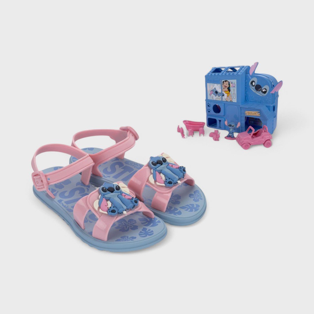 Sandália Infantil Stitch Pet Shop Grendene Kids Azul/Rosa Glitter 1