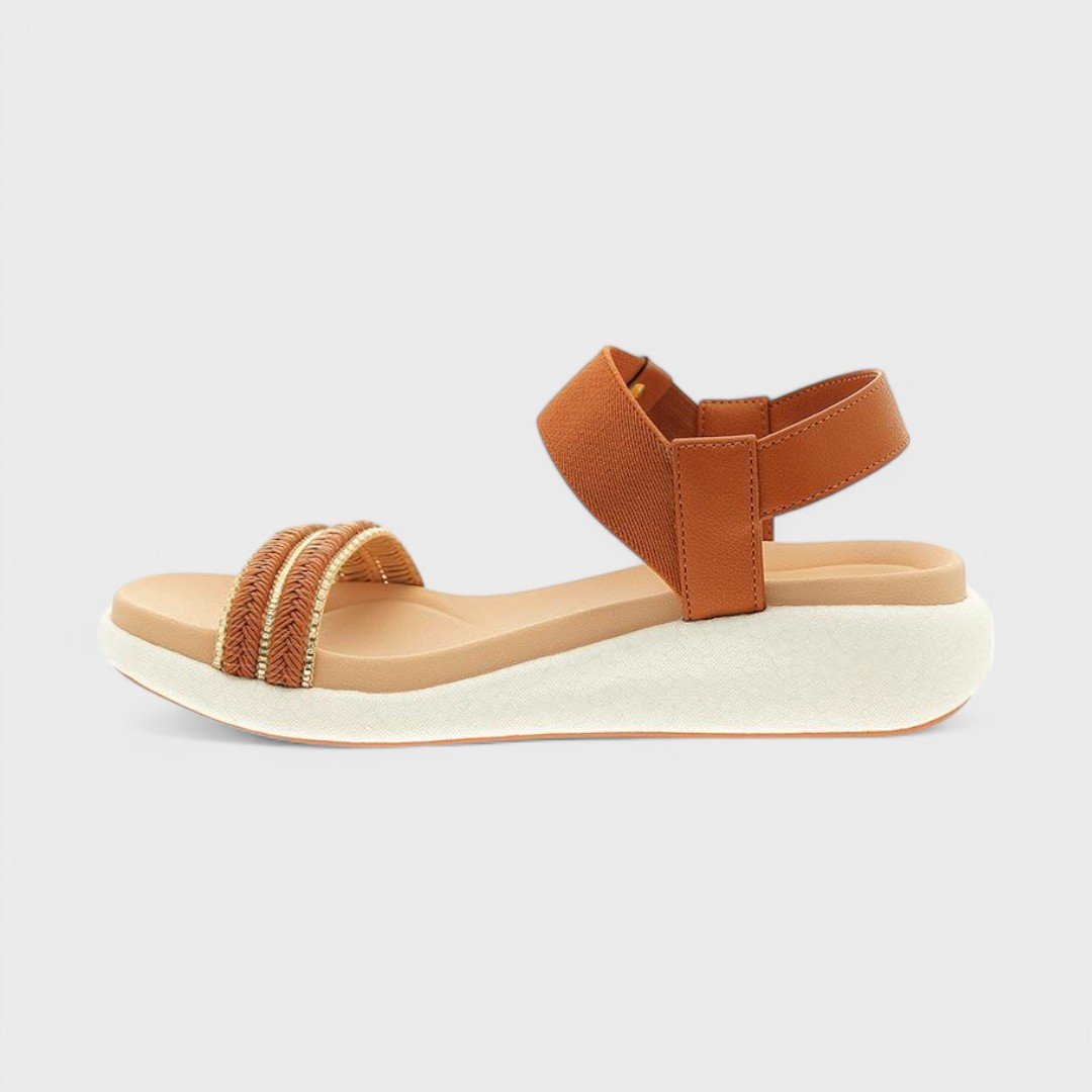 Sandália Rasteira Modare Feminina Camel/Dourado 2