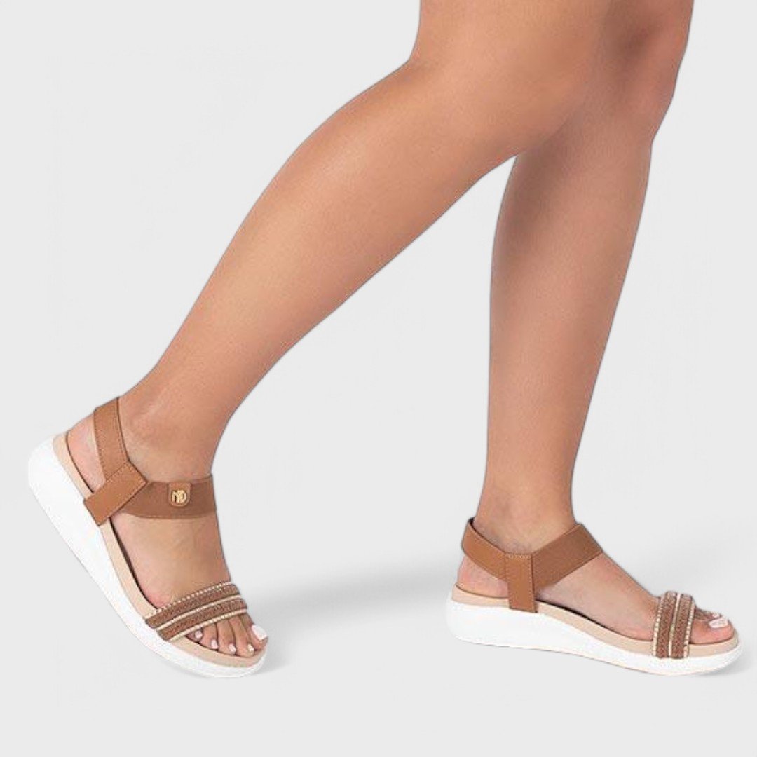 Sandália Rasteira Modare Feminina Camel/Dourado 3