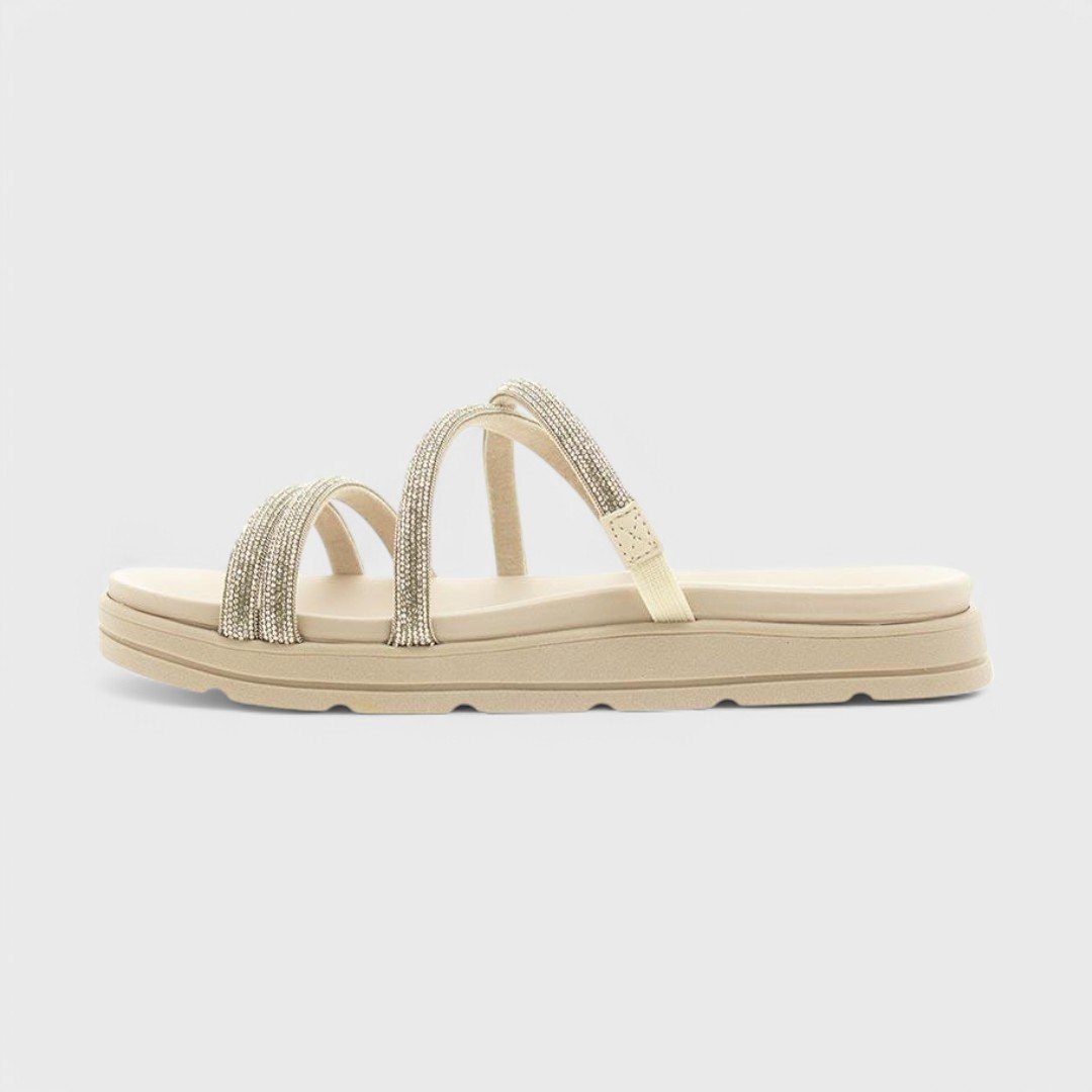 Chinelo Slide Moleca Papete Feminino Branco Off/Niquel/Cristal 2