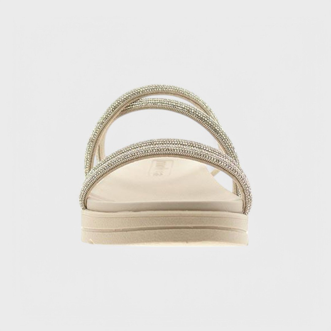 Chinelo Slide Moleca Papete Feminino Branco Off/Niquel/Cristal 4