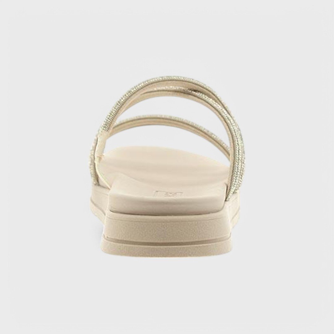 Chinelo Slide Moleca Papete Feminino Branco Off/Niquel/Cristal 5